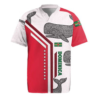 Dominica Flag Rugby Jersey Tribal Turtle Pattern Red and White with Island Stars Design - Wonder Print Shop