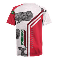 Dominica Flag Rugby Jersey Tribal Turtle Pattern Red and White with Island Stars Design - Wonder Print Shop
