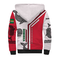 Dominica Flag Sherpa Hoodie Tribal Turtle Pattern Red and White with Island Stars Design - Wonder Print Shop