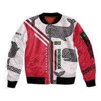 Dominica Flag Sleeve Zip Bomber Jacket Tribal Turtle Pattern Red and White with Island Stars Design - Wonder Print Shop