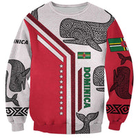 Dominica Flag Sweatshirt Tribal Turtle Pattern Red and White with Island Stars Design - Wonder Print Shop