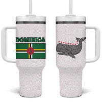 Dominica Flag Tumbler With Handle Tribal Turtle Pattern Red and White with Island Stars Design - Wonder Print Shop
