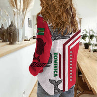 Dominica Flag Women Casual Shirt Tribal Turtle Pattern Red and White with Island Stars Design - Wonder Print Shop
