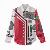 Dominica Flag Women Casual Shirt Tribal Turtle Pattern Red and White with Island Stars Design - Wonder Print Shop