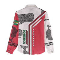 Dominica Flag Women Casual Shirt Tribal Turtle Pattern Red and White with Island Stars Design - Wonder Print Shop