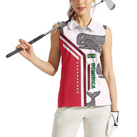 Dominica Flag Women Sleeveless Polo Shirt Tribal Turtle Pattern Red and White with Island Stars Design - Wonder Print Shop