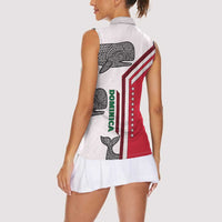 Dominica Flag Women Sleeveless Polo Shirt Tribal Turtle Pattern Red and White with Island Stars Design - Wonder Print Shop