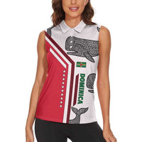 Dominica Flag Women Sleeveless Polo Shirt Tribal Turtle Pattern Red and White with Island Stars Design - Wonder Print Shop
