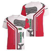 Dominica Flag Women V-Neck T-Shirt Tribal Turtle Pattern Red and White with Island Stars Design - Wonder Print Shop