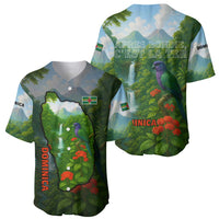 Dominica Nature Baseball Jersey Sisserou Parrot and Waterfall Island Map with National Flag Design - Wonder Print Shop