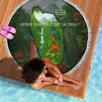 Dominica Nature Beach Blanket Sisserou Parrot and Waterfall Island Map with National Flag Design - Wonder Print Shop
