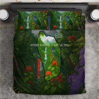 Dominica Nature Bedding Set Sisserou Parrot and Waterfall Island Map with National Flag Design - Wonder Print Shop