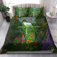 Dominica Nature Bedding Set Sisserou Parrot and Waterfall Island Map with National Flag Design - Wonder Print Shop