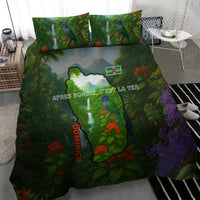 Dominica Nature Bedding Set Sisserou Parrot and Waterfall Island Map with National Flag Design - Wonder Print Shop