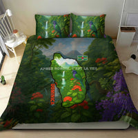 Dominica Nature Bedding Set Sisserou Parrot and Waterfall Island Map with National Flag Design - Wonder Print Shop