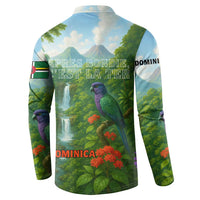 Dominica Nature Button Sweatshirt Sisserou Parrot and Waterfall Island Map with National Flag Design - Wonder Print Shop