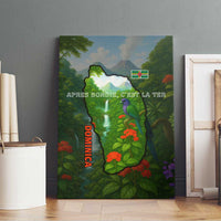 Dominica Nature Canvas Wall Art Sisserou Parrot and Waterfall Island Map with National Flag Design - Wonder Print Shop