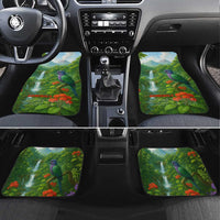 Dominica Nature Car Mats Sisserou Parrot and Waterfall Island Map with National Flag Design - Wonder Print Shop