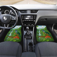 Dominica Nature Car Mats Sisserou Parrot and Waterfall Island Map with National Flag Design - Wonder Print Shop