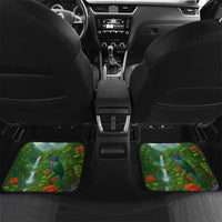 Dominica Nature Car Mats Sisserou Parrot and Waterfall Island Map with National Flag Design - Wonder Print Shop