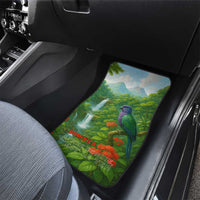 Dominica Nature Car Mats Sisserou Parrot and Waterfall Island Map with National Flag Design - Wonder Print Shop