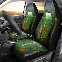 Dominica Nature Car Seat Cover Sisserou Parrot and Waterfall Island Map with National Flag Design - Wonder Print Shop