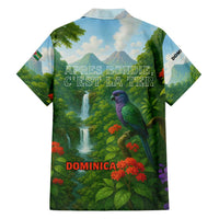 Dominica Nature Family Matching Long Sleeve Bodycon Dress and Hawaiian Shirt Sisserou Parrot and Waterfall Island Map with National Flag Design - Wonder Print Shop