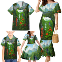 Dominica Nature Family Matching Mermaid Dress and Hawaiian Shirt Sisserou Parrot and Waterfall Island Map with National Flag Design - Wonder Print Shop