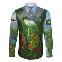 Dominica Nature Family Matching Off Shoulder Maxi Dress and Hawaiian Shirt Sisserou Parrot and Waterfall Island Map with National Flag Design - Wonder Print Shop