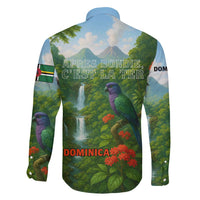 Dominica Nature Family Matching Off Shoulder Maxi Dress and Hawaiian Shirt Sisserou Parrot and Waterfall Island Map with National Flag Design - Wonder Print Shop
