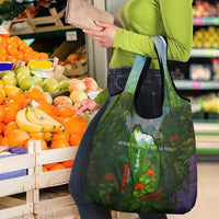 Dominica Nature Grocery Bag Sisserou Parrot and Waterfall Island Map with National Flag Design - Wonder Print Shop