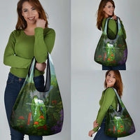 Dominica Nature Grocery Bag Sisserou Parrot and Waterfall Island Map with National Flag Design - Wonder Print Shop