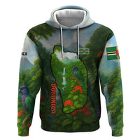 Dominica Nature Hoodie Sisserou Parrot and Waterfall Island Map with National Flag Design - Wonder Print Shop