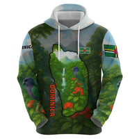 Dominica Nature Hoodie Sisserou Parrot and Waterfall Island Map with National Flag Design - Wonder Print Shop