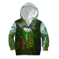 Dominica Nature Kid Hoodie Sisserou Parrot and Waterfall Island Map with National Flag Design - Wonder Print Shop