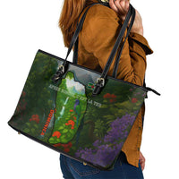 Dominica Nature Leather Tote Bag Sisserou Parrot and Waterfall Island Map with National Flag Design - Wonder Print Shop
