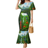 Dominica Nature Mermaid Dress Sisserou Parrot and Waterfall Island Map with National Flag Design - Wonder Print Shop