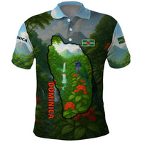 Dominica Nature Polo Shirt Sisserou Parrot and Waterfall Island Map with National Flag Design - Wonder Print Shop