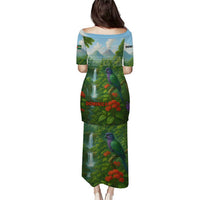 Dominica Nature Puletasi Sisserou Parrot and Waterfall Island Map with National Flag Design - Wonder Print Shop