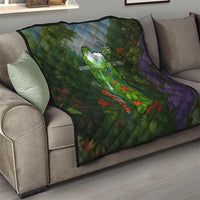 Dominica Nature Quilt Sisserou Parrot and Waterfall Island Map with National Flag Design - Wonder Print Shop