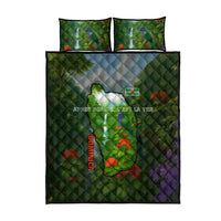 Dominica Nature Quilt Bed Set Sisserou Parrot and Waterfall Island Map with National Flag Design - Wonder Print Shop
