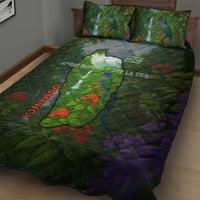 Dominica Nature Quilt Bed Set Sisserou Parrot and Waterfall Island Map with National Flag Design - Wonder Print Shop