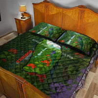 Dominica Nature Quilt Bed Set Sisserou Parrot and Waterfall Island Map with National Flag Design - Wonder Print Shop