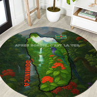 Dominica Nature Round Carpet Sisserou Parrot and Waterfall Island Map with National Flag Design - Wonder Print Shop