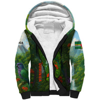 Dominica Nature Sherpa Hoodie Sisserou Parrot and Waterfall Island Map with National Flag Design - Wonder Print Shop