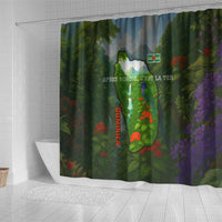 Dominica Nature Shower Curtain Sisserou Parrot and Waterfall Island Map with National Flag Design - Wonder Print Shop