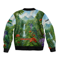 Dominica Nature Sleeve Zip Bomber Jacket Sisserou Parrot and Waterfall Island Map with National Flag Design - Wonder Print Shop