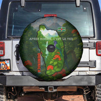 Dominica Nature Spare Tire Cover Sisserou Parrot and Waterfall Island Map with National Flag Design - Wonder Print Shop