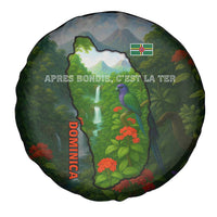 Dominica Nature Spare Tire Cover Sisserou Parrot and Waterfall Island Map with National Flag Design - Wonder Print Shop