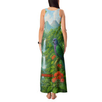 Dominica Nature Tank Maxi Dress Sisserou Parrot and Waterfall Island Map with National Flag Design - Wonder Print Shop